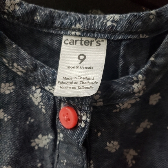Carter's Baby Girl 9 Months 2 Pieces Outfit Bleu Denim Flower Shirt Coral Leggin - Picture 3 of 5
